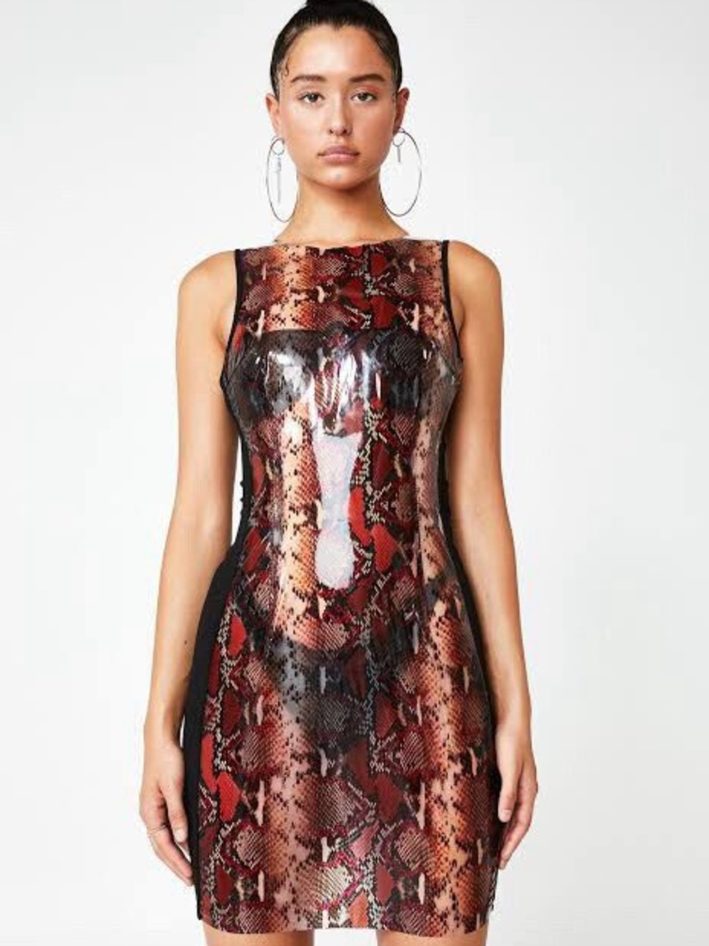 I.AM.GIA Red Latex Snake-Print Mini Dress with Black Side Panels XS